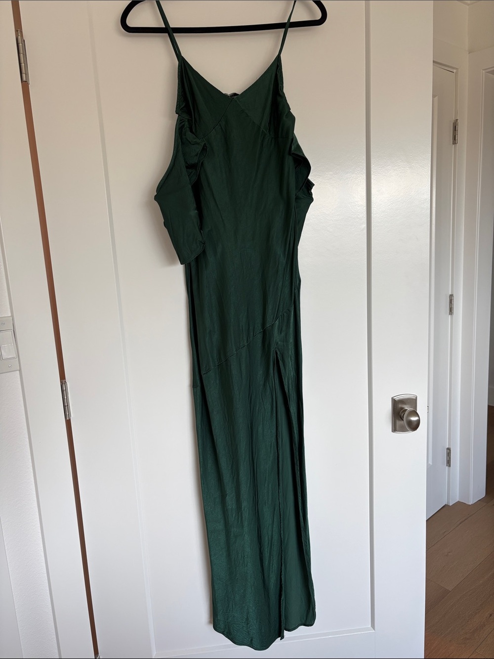 Zara Elegant Dark Green Maxi Slip Dress with Side Slit